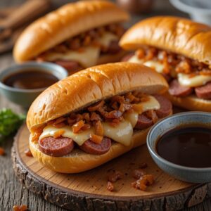 Crockpot-French-Dip-Sandwiches-with-Kielbasa. 