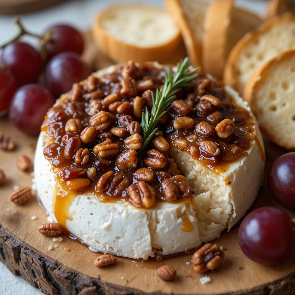 Read more about the article Baked Brie with Fig Jam, Rosemary, and Pecans Recipe– A Decadent Delight