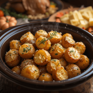 Crockpot Parmesan Roasted Potatoes, a perfect Thanksgiving side dish.