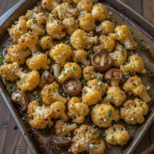 Garlicy Roasted Cauliflower and Mushrooms