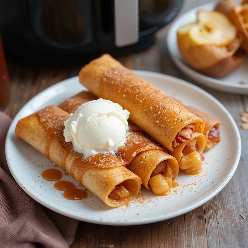 You are currently viewing Crispy Air Fryer Apple Pie Taquitos Recipe– A Delightful Twist on a Classic Dessert