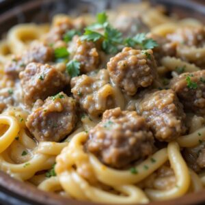 Creamy Slow Cooker Beef Pasta