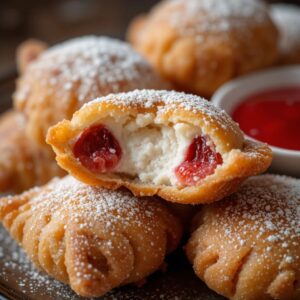 Crispy Deep-Fried Strawberry Cheesecake Wontons