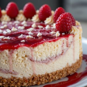 Decadent White Chocolate Raspberry Truffle Cheesecake