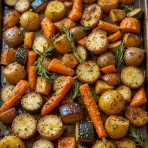 Garlic Herb Roasted Veggies Potatoes, Carrots and Zucchini Recipe