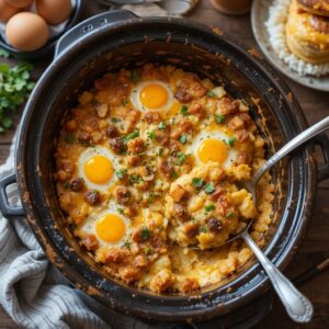 Healthy and Easy Overnight Crockpot Breakfast Casserole Recipe