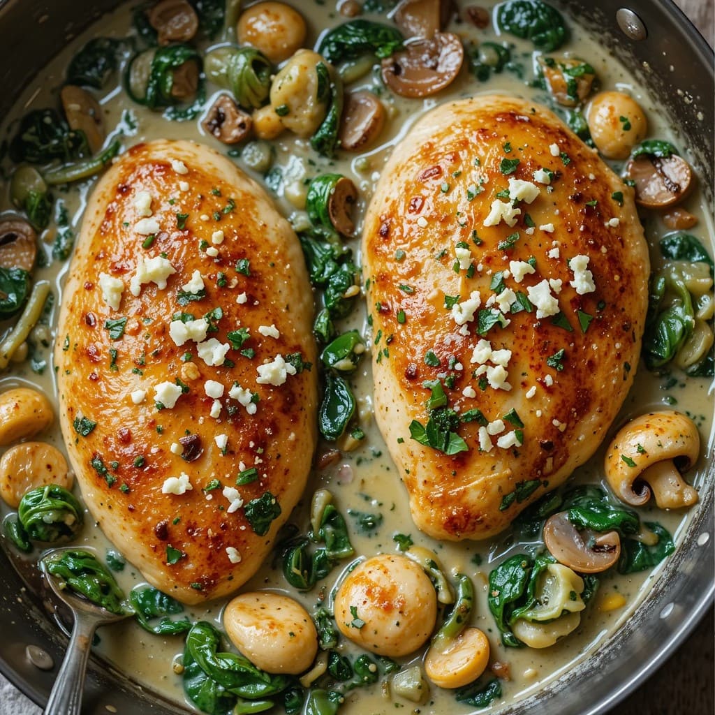 Read more about the article One-Pot Creamy Spinach Mushroom Artichoke Chicken Recipe– A Flavorful Comfort Dish