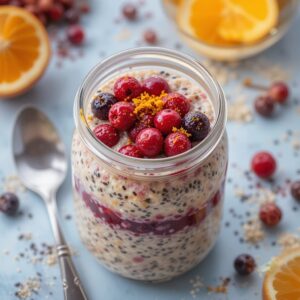 Orange Cranberry Protein Overnight Oats with Chia Seeds