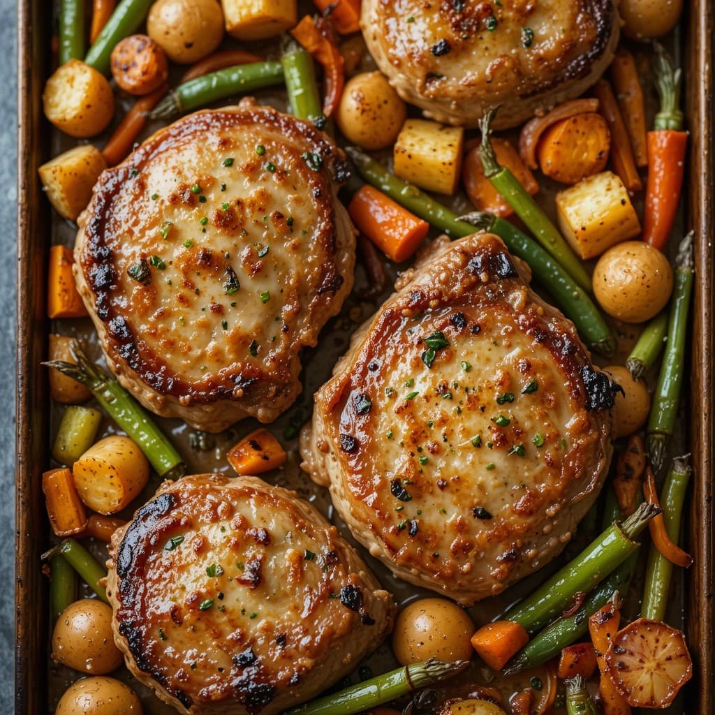 You are currently viewing Sheet Pan Pork Chops with Crispy Potatoes and Veggies – A One-Pan Delight!