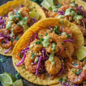 Read more about the article Spicy Shrimp Tacos with Creamy Avocado Sauce Recipe – A Flavorful Delight