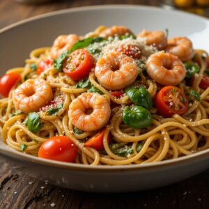 Tomato Spinach Shrimp Pasta