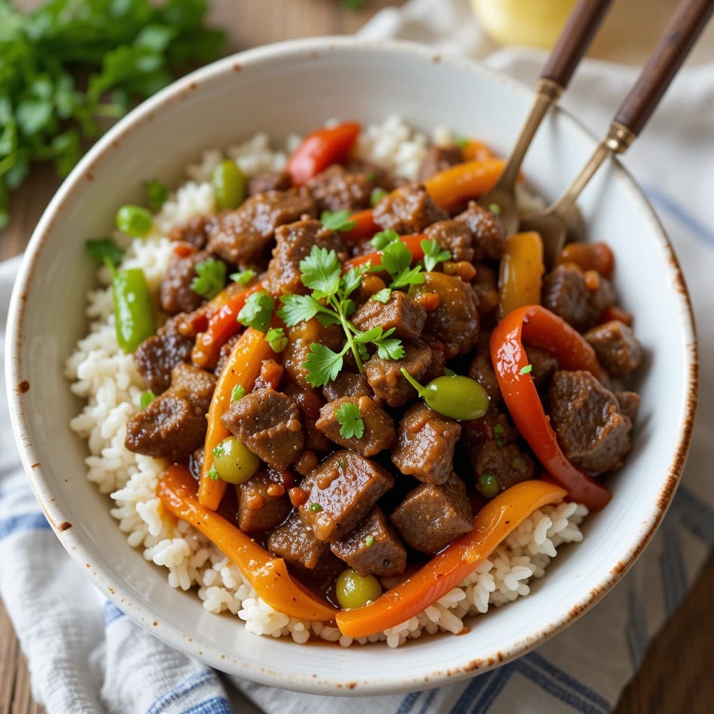 You are currently viewing Delicious Beef and Pepper Rice Bowl Recipe – A Quick and Flavorful Meal