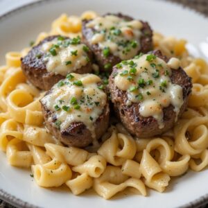 Easy Garlic Butter Steak Tips with Cheesy Rigatoni Recipe