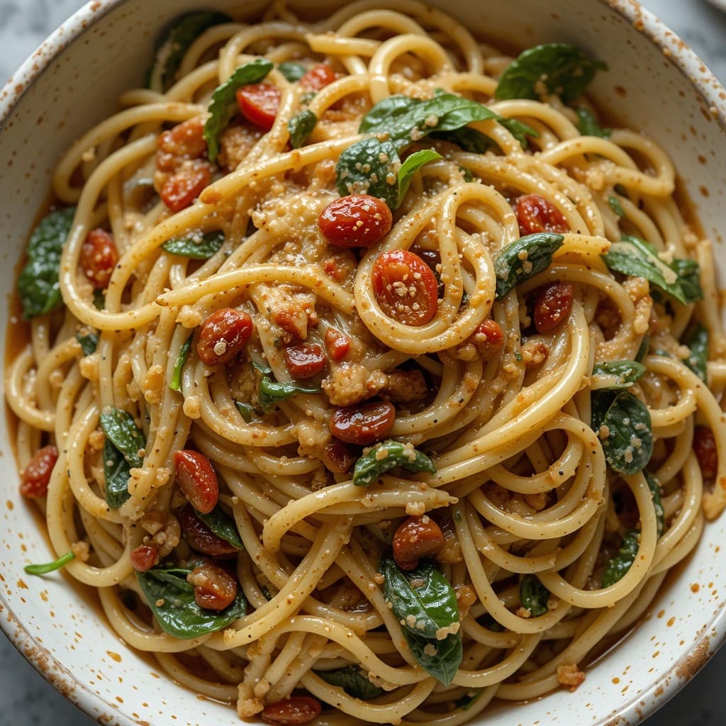 You are currently viewing Easy and Creamy Linguine with Spinach and Sun-Dried Tomatoes Recipe – A Flavorful Delight